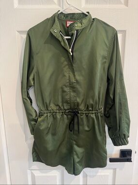 Hunter Olive Green Jacket with Red Logo Trim